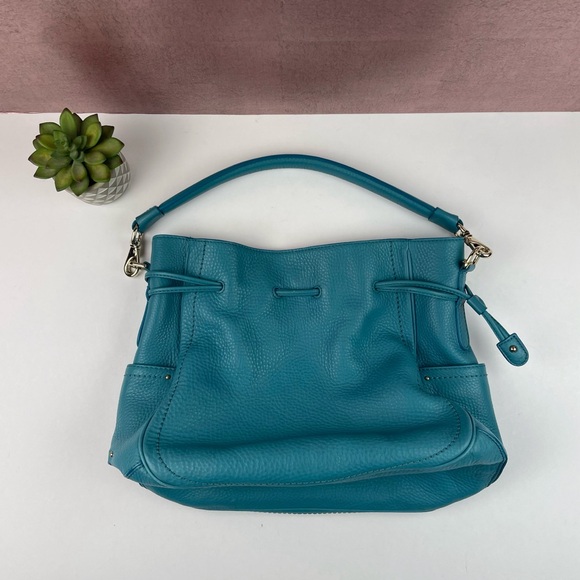 Cole Haan Handbags - Cole Haan Teal Blue Leather Gold Buckle Purse Handbag Bag Women Designer